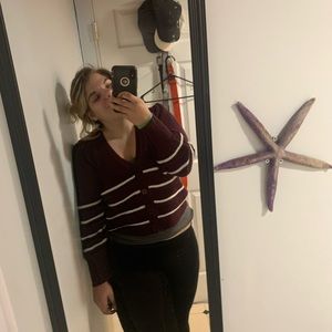 Purple and white striped sweater